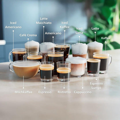 Serie 5500 Kaffeevollautomat – LatteGo Milchsystem,20 heiße und kalte Kaffeespezialitäten,40% leiser mit SilentBrew, QuickStart, Schwarz/Grau (EP5544/50)