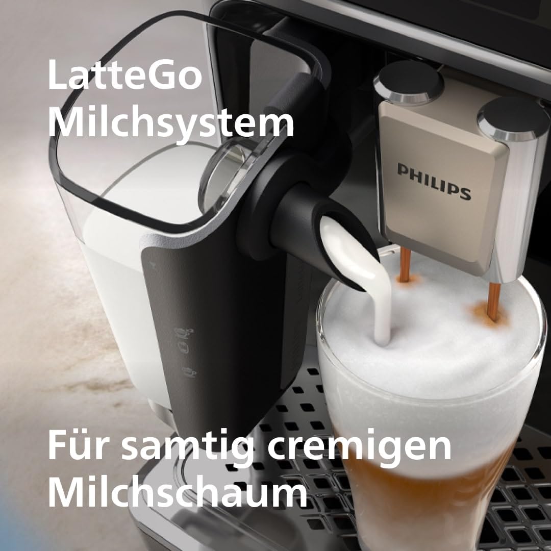 Serie 5500 Kaffeevollautomat – LatteGo Milchsystem,20 heiße und kalte Kaffeespezialitäten,40% leiser mit SilentBrew, QuickStart, Schwarz/Grau (EP5544/50)